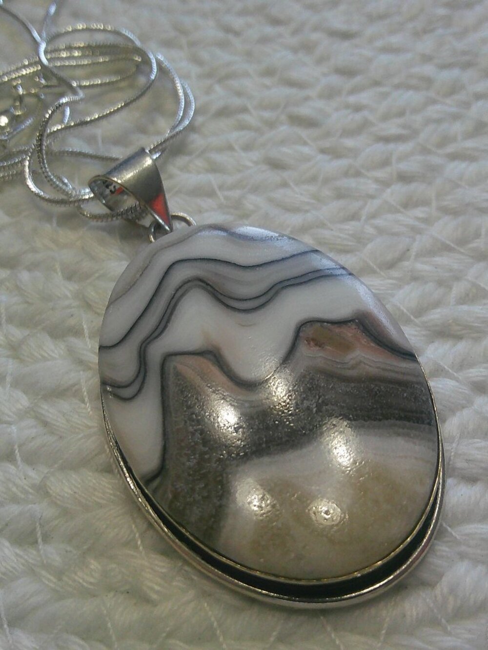 Stunning ZEBRA CALCITE Handmade Sterling 925 Pendant/Chain #349F